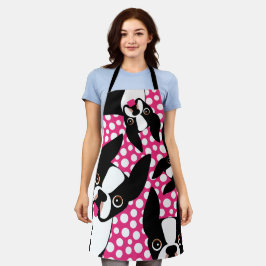 Tijd om de Boston Terriers Pink Polka Dot te voede Schort