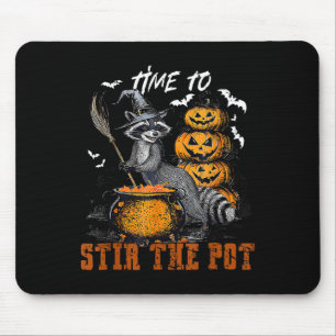 Tijd om de pot grappige wasbeer heks Halloween roe Muismat