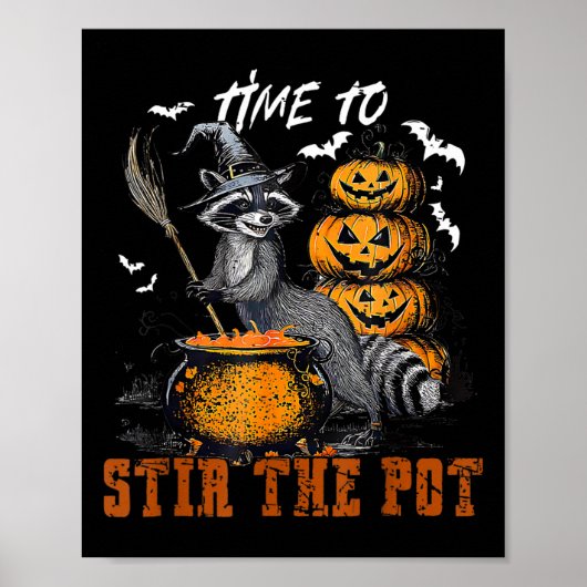 Tijd om de pot grappige wasbeer heks Halloween roe Poster (Voorkant)