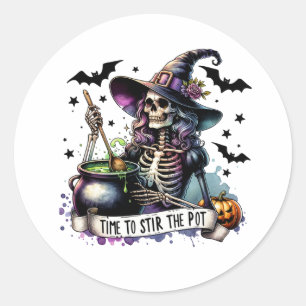 Tijd om de Pot Skeleton Witch te roeren Ronde Sticker