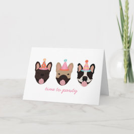 Tijd om Franse Bulldog Party Petten roze te betale Kaart