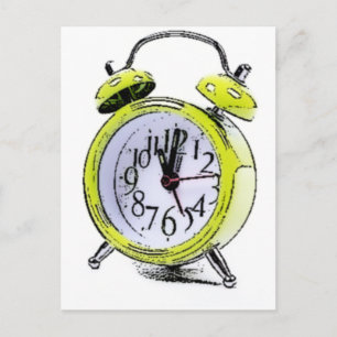 Tijd om gele wekker tekening wakker te maken briefkaart