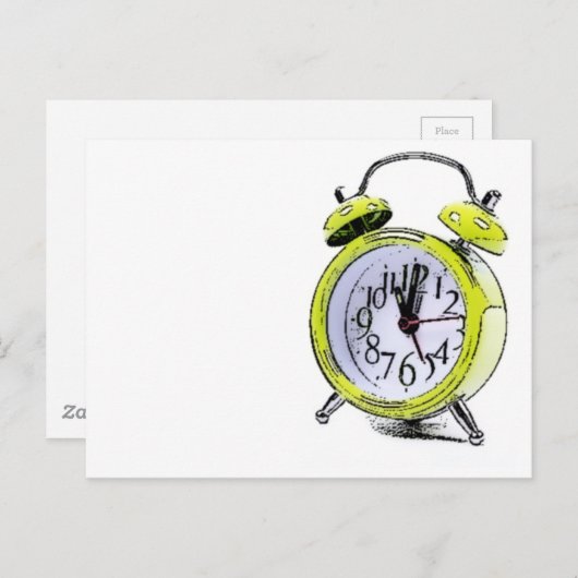 Tijd om gele wekker tekening wakker te maken briefkaart (Voorkant / Achterkant)