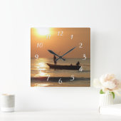 Tijd om Geviste Clock Sunset Boat Foto te gaan Vierkante Klok (Huis)
