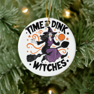 Tijd om Heksen te Drinken Spooky Pickleball Hallow Keramisch Ornament