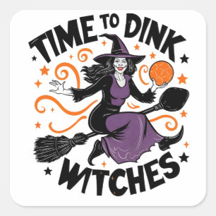 Tijd om Heksen te Drinken Spooky Pickleball Hallow Vierkante Sticker