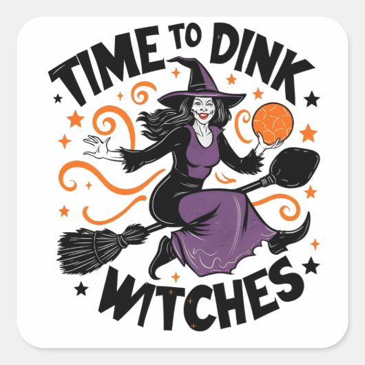 Tijd om heksen te drinken Spooky Pickleball Hallow Vierkante Sticker (Voorkant)