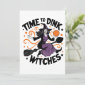 Tijd om Heksen van Dink Spooky Pickleball Hallowee Feestdagenkaart (Staand voorkant)