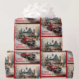 Tijd om het kerstboom rode vrachtwagen cadeau te k cadeaupapier