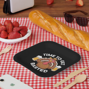 Tijd om ingesmeerd te worden Funny bier Thanksgivi Papieren Bordje