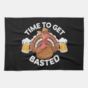 Tijd om ingesmeerd te worden Funny bier Thanksgivi Theedoek