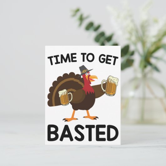 Tijd om ingesmeerd te worden Grappige Bierkalkoen  Briefkaart (Staand voorkant)