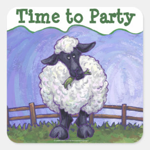 Tijd om schapen te koelen naar partij vierkante sticker