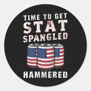 Tijd om Ster met Sterren Gehamerd Bier USA Vlag te Ronde Sticker