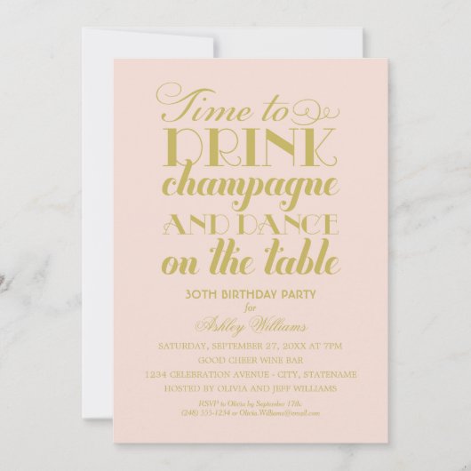 Tijd om te Drinken Champagne Blush Gold Verjaardag Kaart (Voorkant)