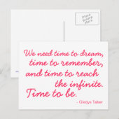 Tijd om te dromen. Tijd om Briefkaart roze en wit  (Voorkant / Achterkant)