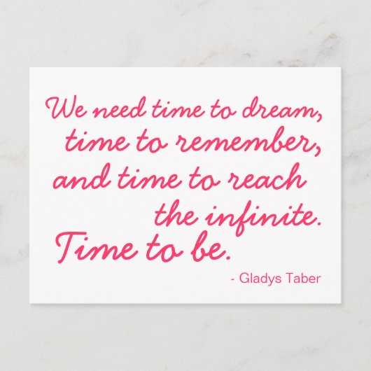 Tijd om te dromen. Tijd om Briefkaart roze en wit  (Voorkant)