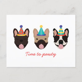 Tijd om te feesten Franse Bulldog Feesthoeden Rood Briefkaart