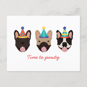 Tijd om te feesten Franse Bulldog Feesthoeden Rood Briefkaart