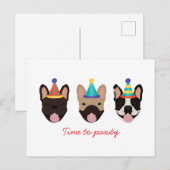 Tijd om te feesten Franse Bulldog Feesthoeden Rood Briefkaart (Voorkant / Achterkant)