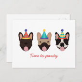 Tijd om te feesten Franse Bulldog Feestmutsen Rood Briefkaart (Voorkant / Achterkant)