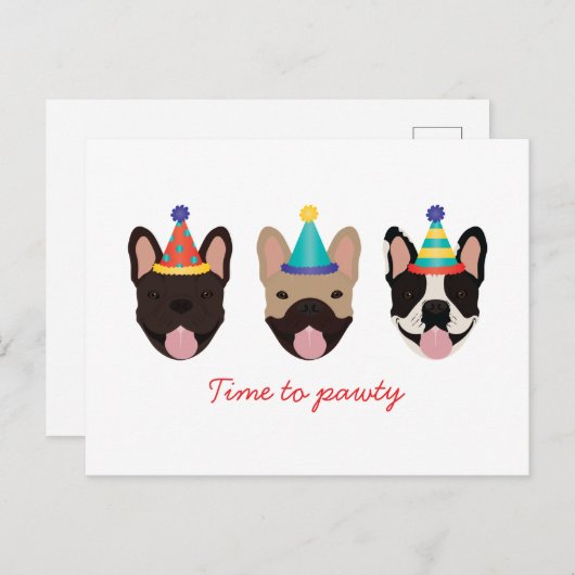 Tijd om te feesten Franse Bulldog Feestmutsen Rood Briefkaart (Voorkant / Achterkant)