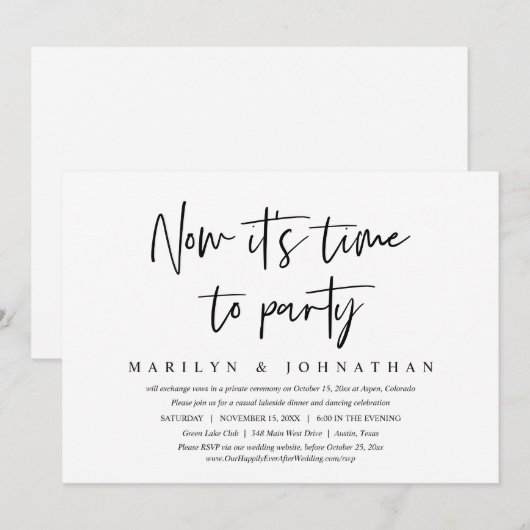 Tijd om te feesten, Informele huwelijksvluchtdiner Kaart (Voorkant / Achterkant)