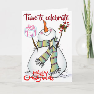 **TIJD OM TE FEIERN** ZEGT SNEEUWMAN KERSTFEEST FEESTDAGEN KAART