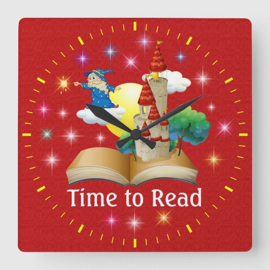 Tijd om te lezen - Literacy Wall Clock - SRF Vierkante Klok (Voorkant)