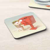 Tijd om te posten – Kat met Taiwanese brievenbus Bier Onderzetter (Linkerzijde)