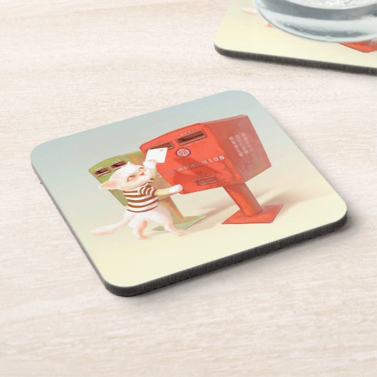 Tijd om te posten – Kat met Taiwanese brievenbus Bier Onderzetter (Linkerzijde)