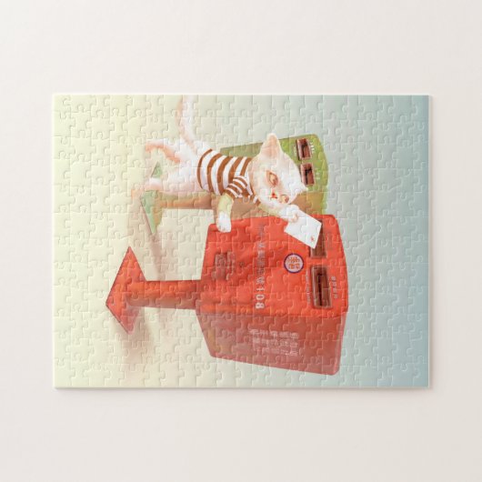 Tijd om te posten – Kat met Taiwanese brievenbus Legpuzzel (Horizontaal)