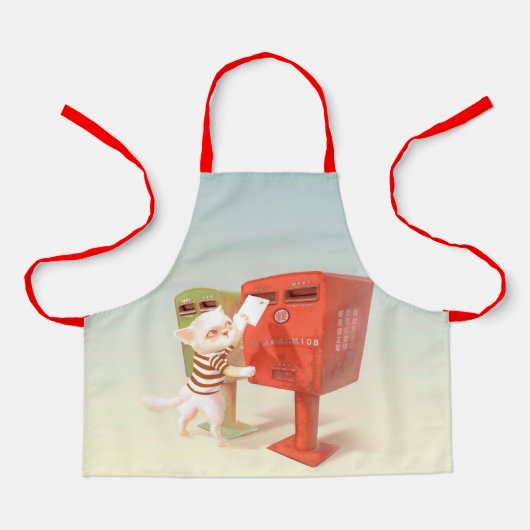 Tijd om te posten – Kat met Taiwanese brievenbus Schort (Voorkant)