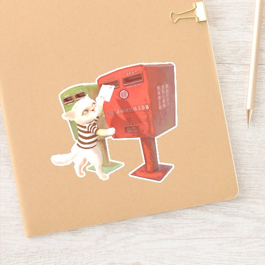 Tijd om te posten – Kat met Taiwanese brievenbus Sticker (Notitieboek)