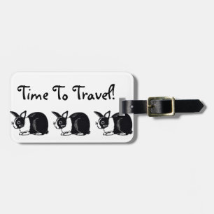 Tijd om te reizen! Black White Rabbits Bagagelabel