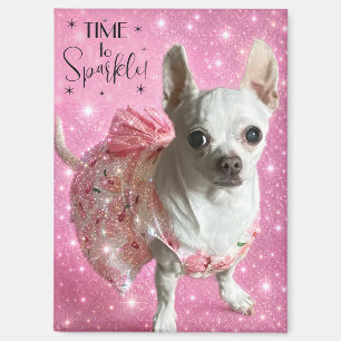 Tijd om te schitteren schattige chihuahua in jurk magneet