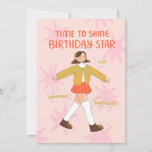 Tijd om te schitteren verjaardag ster, leuke geïll bedankkaart (Voorkant)