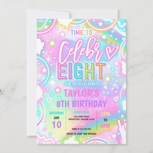 Tijd om te vieren-acht Neon Glow 8e verjaardagsfee Kaart (Voorkant)