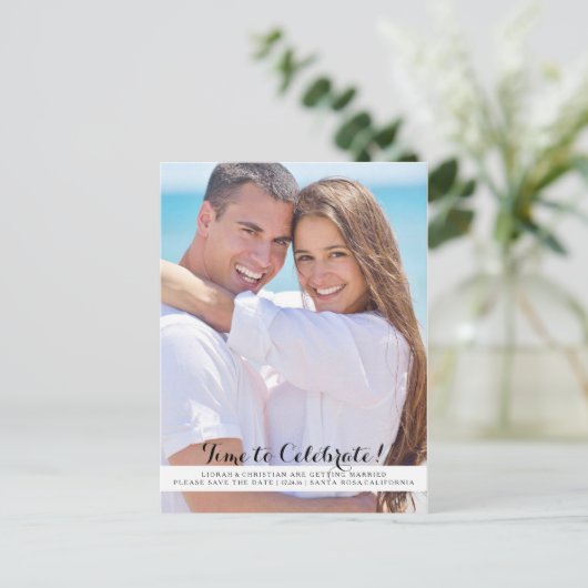 Tijd om te vieren Save the Date Briefkaart (Staand voorkant)