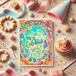 Tijd om te vieren Whimsical Hearts Kleurrijk Kaart