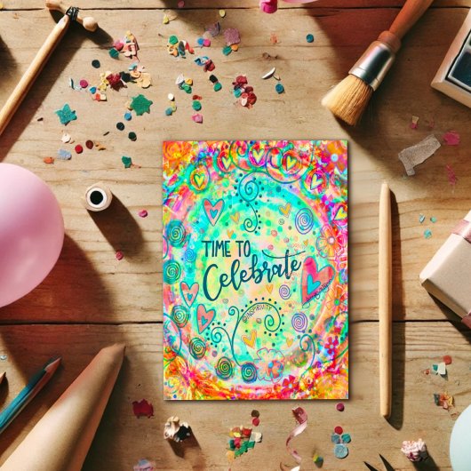 Tijd om te vieren Whimsical Hearts Kleurrijk Kaart
