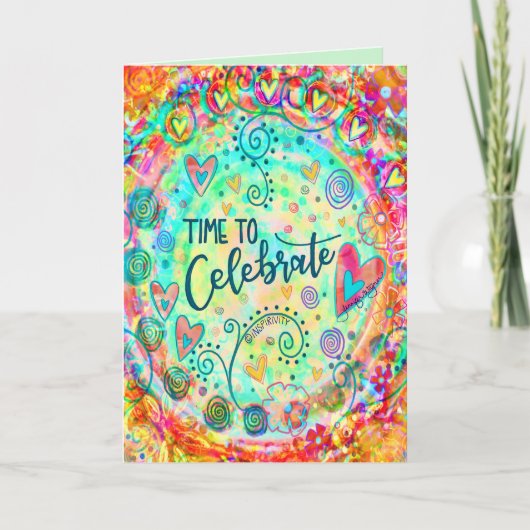 Tijd om te vieren Whimsical Hearts Kleurrijk Kaart (Voorkant)