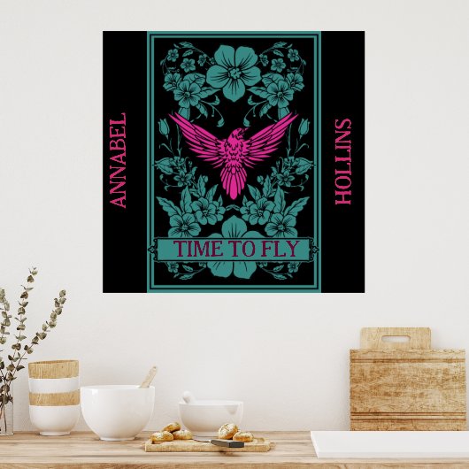 TIJD OM TE VLIEGEN - Exotische roze vogel/schemerb Poster (Keuken)