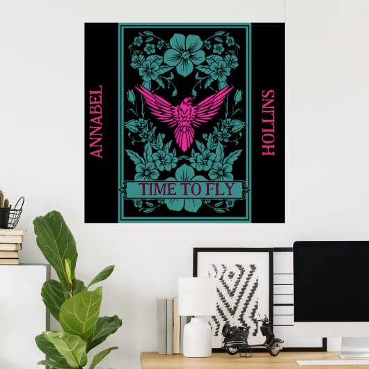 TIJD OM TE VLIEGEN - Exotische roze vogel/schemerb Poster (Thuiskantoor)