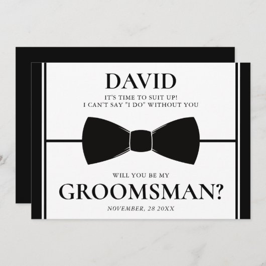 Tijd om uit te pakken Elegant zwart / wit Groomsma Kaart (Voorkant / Achterkant)