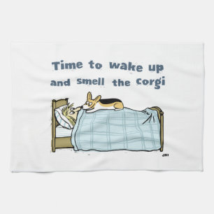 Tijd om wakker te worden en de Corgi te smokkelen Theedoek