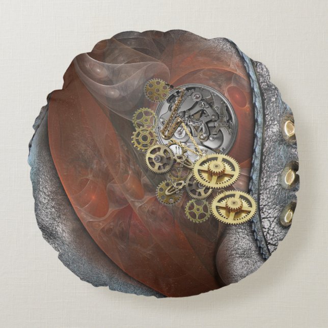 Tijd op leder rond kussen (Voorkant)