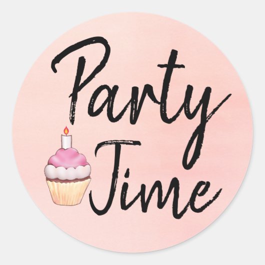 Tijd roze Waterverf Cupcake Birthday Ronde Sticker (Voorkant)
