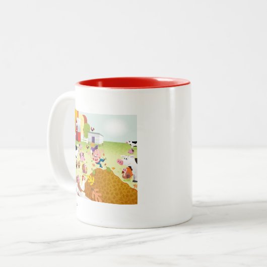 Tijd tot graaf - Farmyard Tweekleurige Koffiemok (Voorkant links)