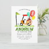 Tijd tot Par-t-shirt Golfkar Balloon Golf Verjaard Kaart (Staand voorkant)